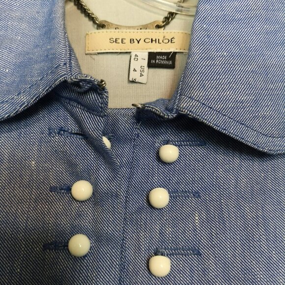 Vintage See By Chloe Sailor Chambray Denim Pleated Shirt Dress - Picture 9 of 9